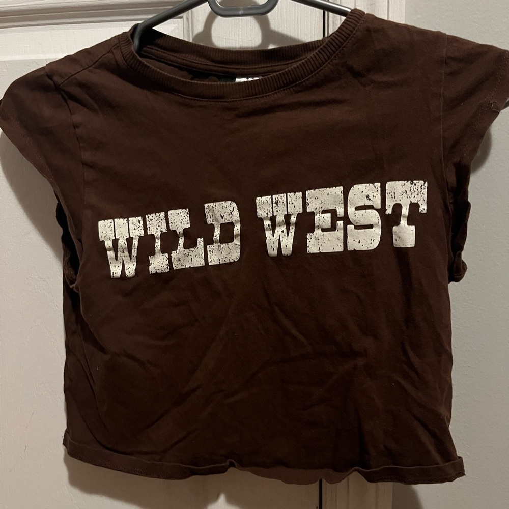 brown wild west graphic crop top